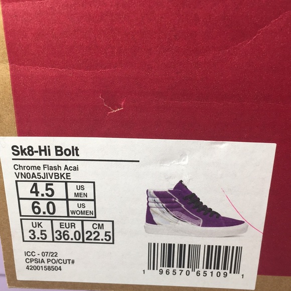 NWT Vans SK8 Hi Top Lightning Bolt Women’s 6 - Picture 8 of 10